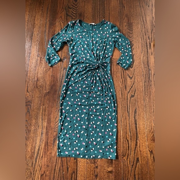 Boden Dresses & Skirts - Boden Women’s 4R Green Polka Dot Sheath 3/4 Sleeved Dress w/Tie Knot Waist - EUC